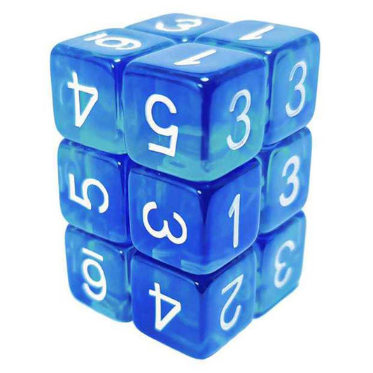 12x D6 16mm Dice - Clear Blue/Turquoise