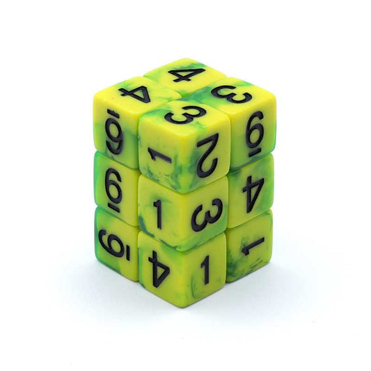 12x D6 16mm Dice - Lime Marble OUTLET