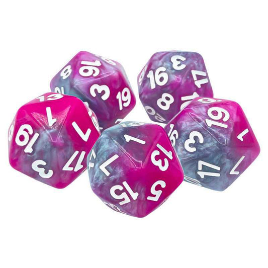 5x D20 20mm Dice - Pink - Grey