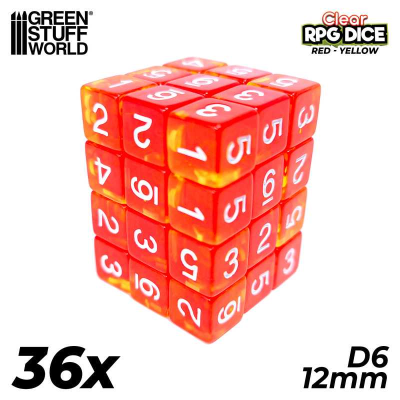 36x D6 12mm Dice - Clear Red/Yellow