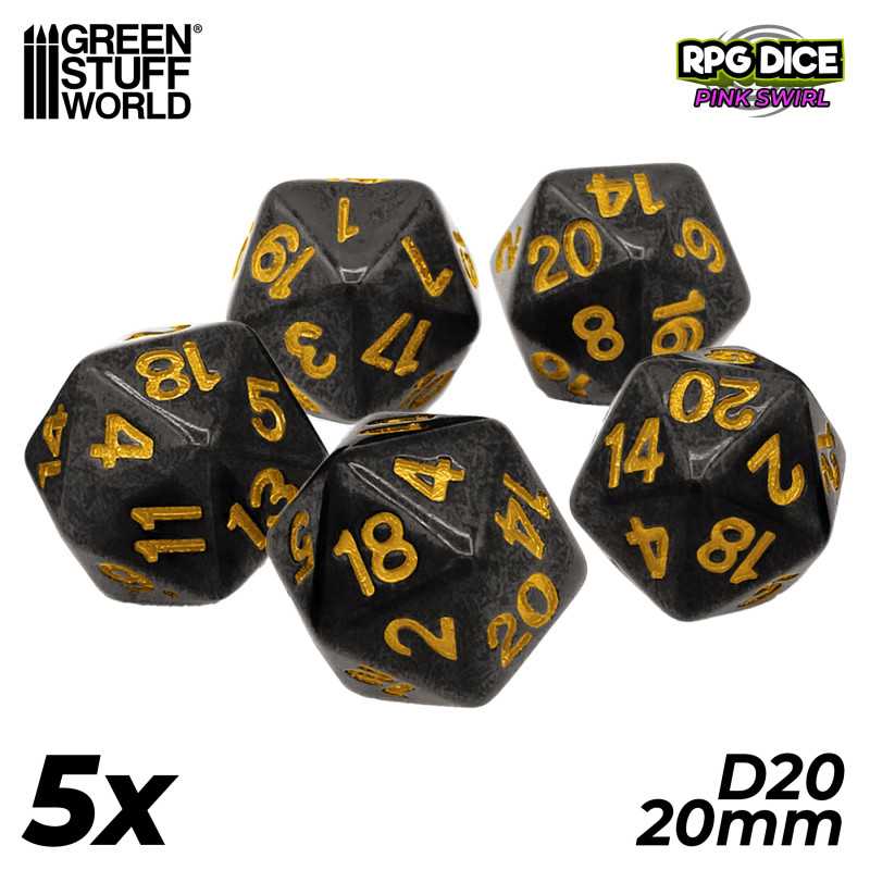 5x D20 20mm Dice - Black