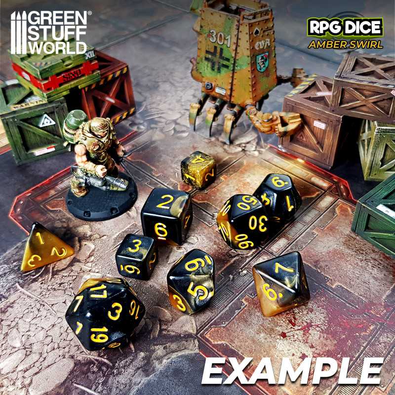 7x Mix 16mm Dice - Amber Swirl