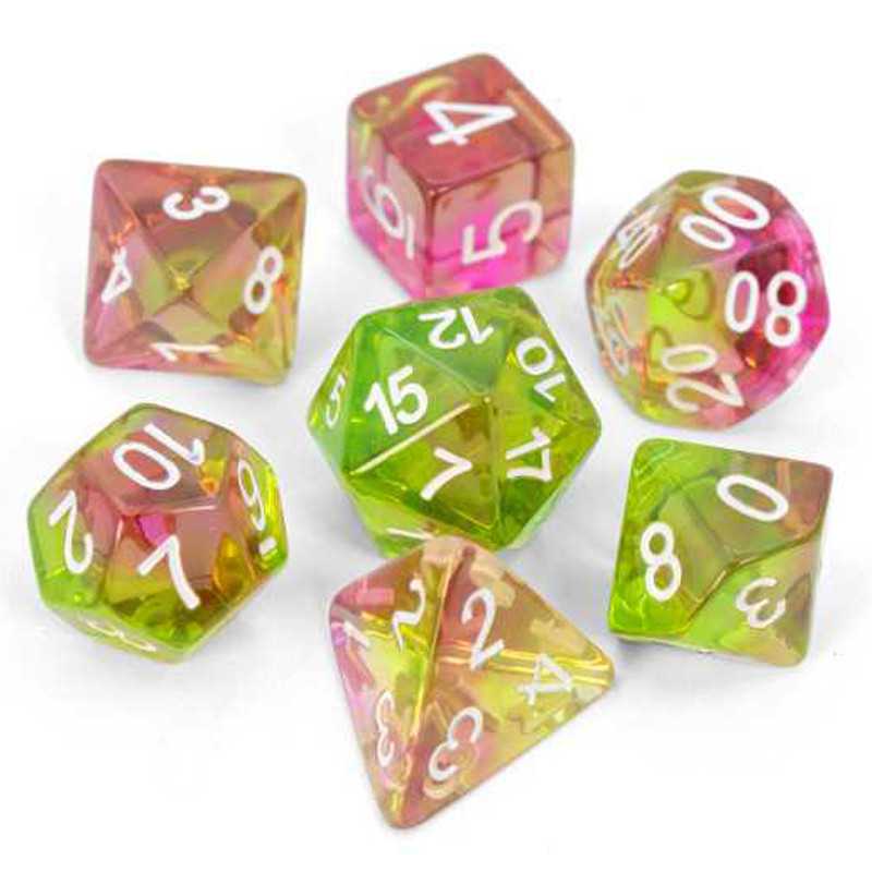 7x Mix 16mm Dice - Clear Lime and Pink