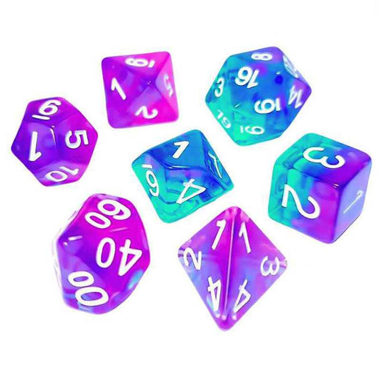 7x Mix 16mm Dice - Clear Turquoise/Purple