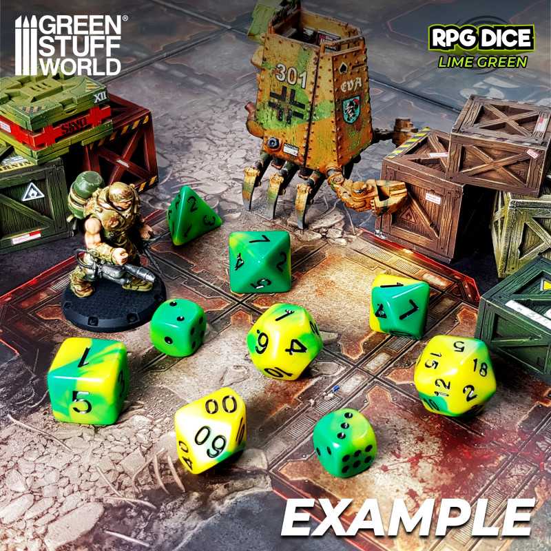 7x Mix 16mm Dice - Lime Swirl