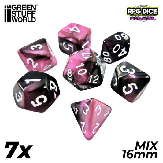 7x Mix 16mm Dice - Pink Swirl