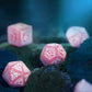 Q Workshop Elvish Dice Set - Shimmering Pink and White Dice Set 7