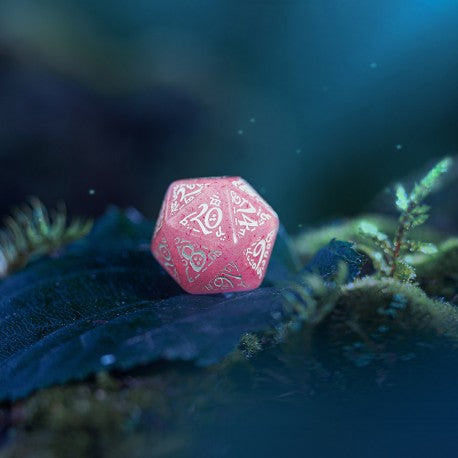 Q Workshop Elvish Dice Set - Shimmering Pink and White Dice Set 7
